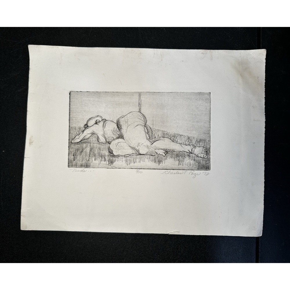 Charles Page Nude Original Etching Signed Dated 1972 Vintage Print Art